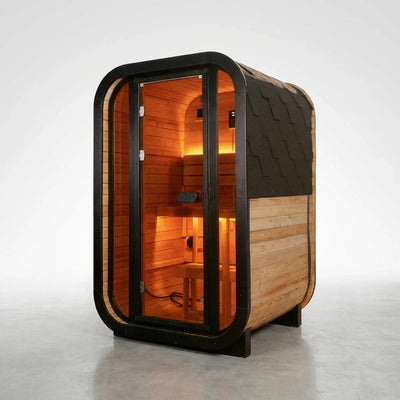 Outdoor Traditional Sauna Built for Backyard Relaxation, Natural Pine Wood, 220V 6kW Heater, LED Lighting