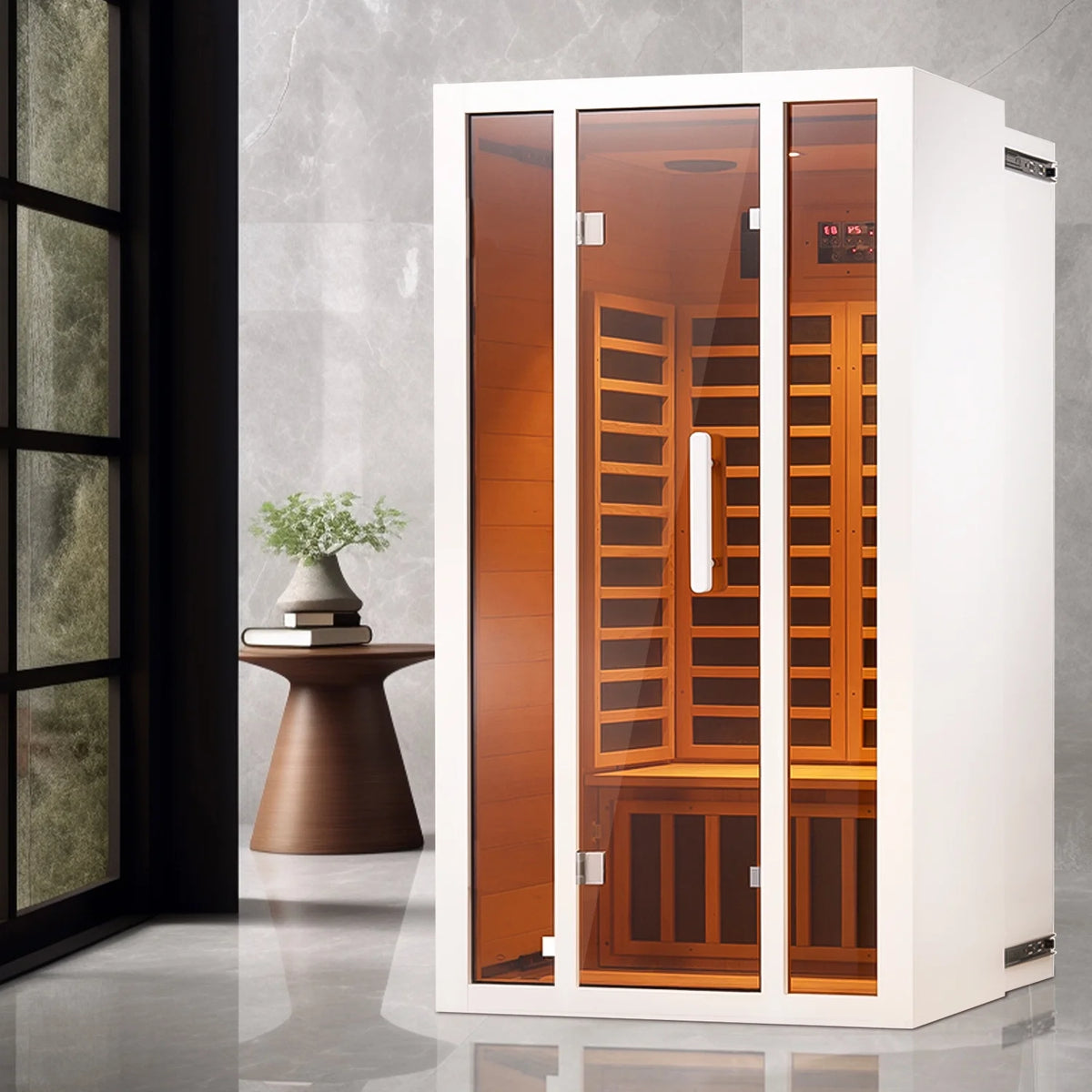 2 Person Extendable FAR Infrared Sauna for Home, Hemlock Wood Low EMF 6 Carbon Heaters Indoor Saunas with LED Lights, Bluetooth Speaker, Digital Control Panel, and Seating Bench