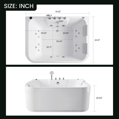 Lagoona 61-Inch 2-Person Acrylic Whirlpool Massage Bathtub With 16 Water Jets And LED Lights (SAK15780)