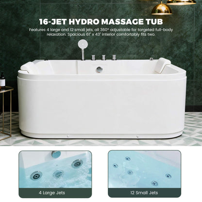 Lagoona 61-Inch 2-Person Acrylic Whirlpool Massage Bathtub With 16 Water Jets And LED Lights (SAK15780)