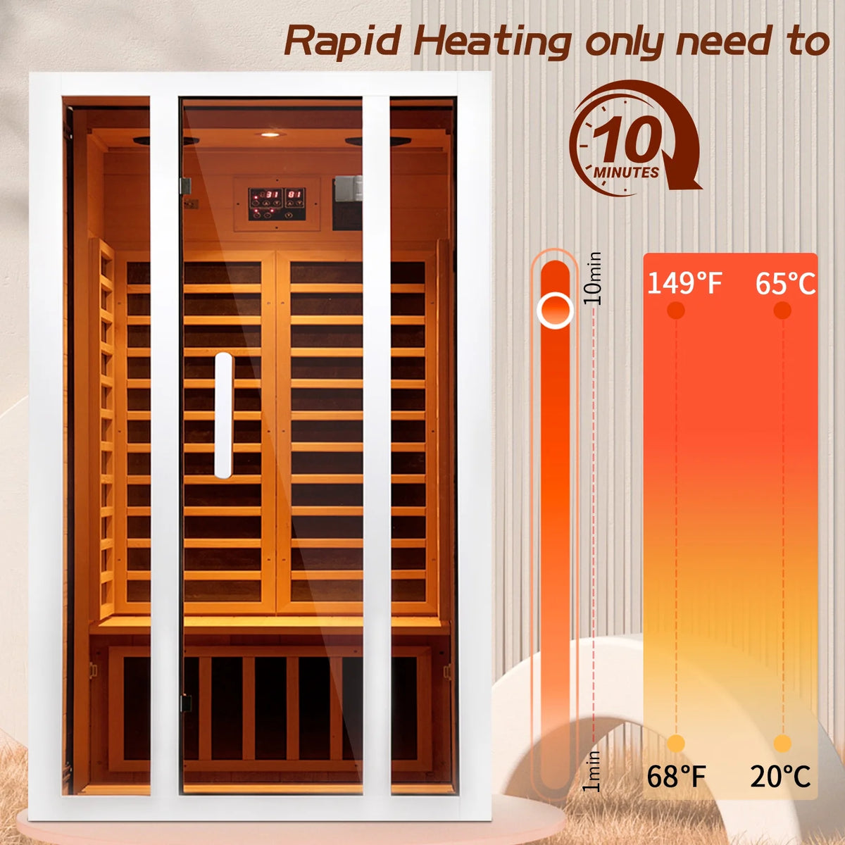 2 Person Extendable FAR Infrared Sauna for Home, Hemlock Wood Low EMF 6 Carbon Heaters Indoor Saunas with LED Lights, Bluetooth Speaker, Digital Control Panel, and Seating Bench