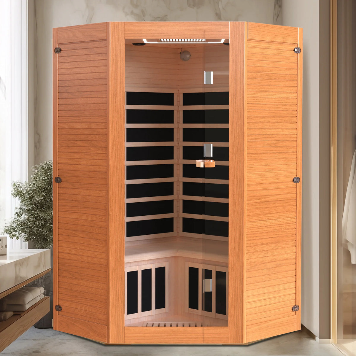 Multifunctional 2-3 Person Infrared Sauna for Home, 2180W Indoor Sauna with 7-Color LED Ambient Light, Red Light Feature, Oxygen Bar, Dual Bluetooth Speakers, 360° Surround Heating