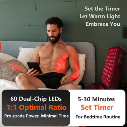 Red Light Therapy Panel, 660Nm Red 850Nm Infrared Light, Dual Chip 60 Leds