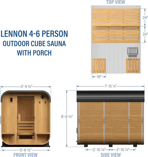 Outdoor Cedar Sauna Built for Year-Round Use, 4-6 Person Capacity, Wi-Fi Control, Electric Heater, LED Lights