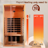 1 Person Extendable FAR Infrared Sauna for Home, Hemlock Wood Low EMF 6 Carbon Heaters Indoor Saunas with LED Lights, Bluetooth Speaker, Digital Control Panel, and Seating Bench