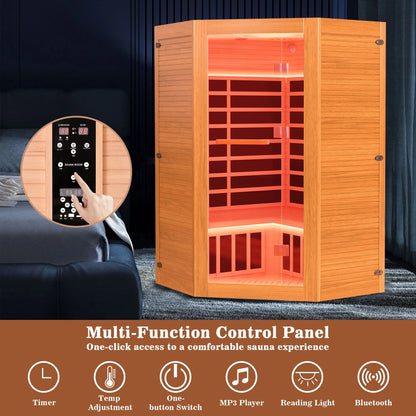 Multifunctional 2-3 Person Infrared Sauna for Home, 2180W Indoor Sauna with 7-Color LED Ambient Light, Red Light Feature, Oxygen Bar, Dual Bluetooth Speakers, 360° Surround Heating