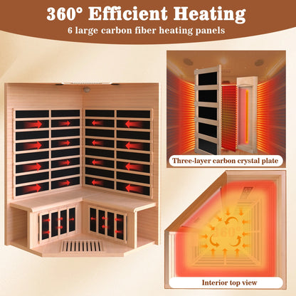 Multifunctional 2-3 Person Infrared Sauna for Home, 2180W Indoor Sauna with 7-Color LED Ambient Light, Red Light Feature, Oxygen Bar, Dual Bluetooth Speakers, 360° Surround Heating