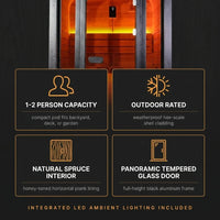 1-2 Person Outdoor Traditional Steam Sauna, Weatherproof Square Sauna Cabin with Black Trim, Natural Spruce Wood Sauna Room, LED Strip & Panoramic Glass Door, for Backyard Garden Home Spa, Relaxation — Results & Stats